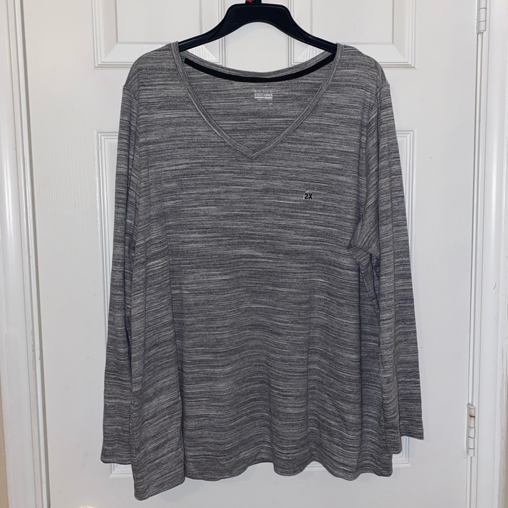 Grey Long Sleeve Warm Shirt, Basic Editions, 2X